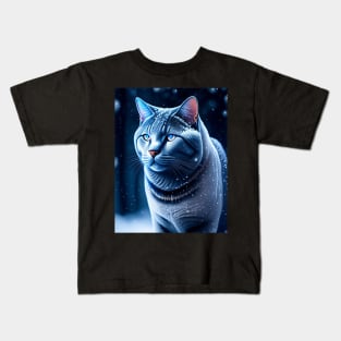 Glowing British Shorthair In Snow Kids T-Shirt